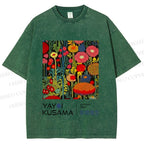 Unisex Yayoi Kusama Flower Printed Washed Tee