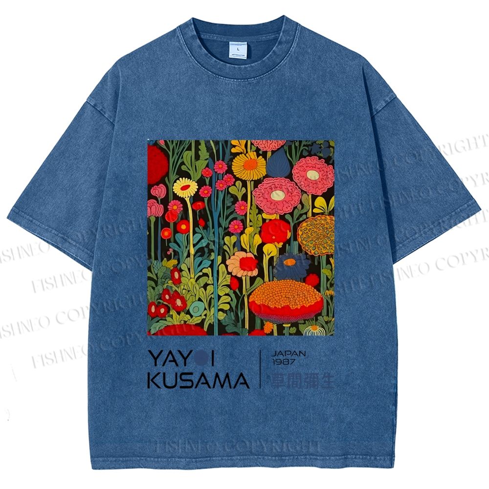 Unisex Yayoi Kusama Flower Printed Washed Tee
