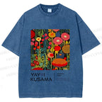 Unisex Yayoi Kusama Flower Printed Washed Tee