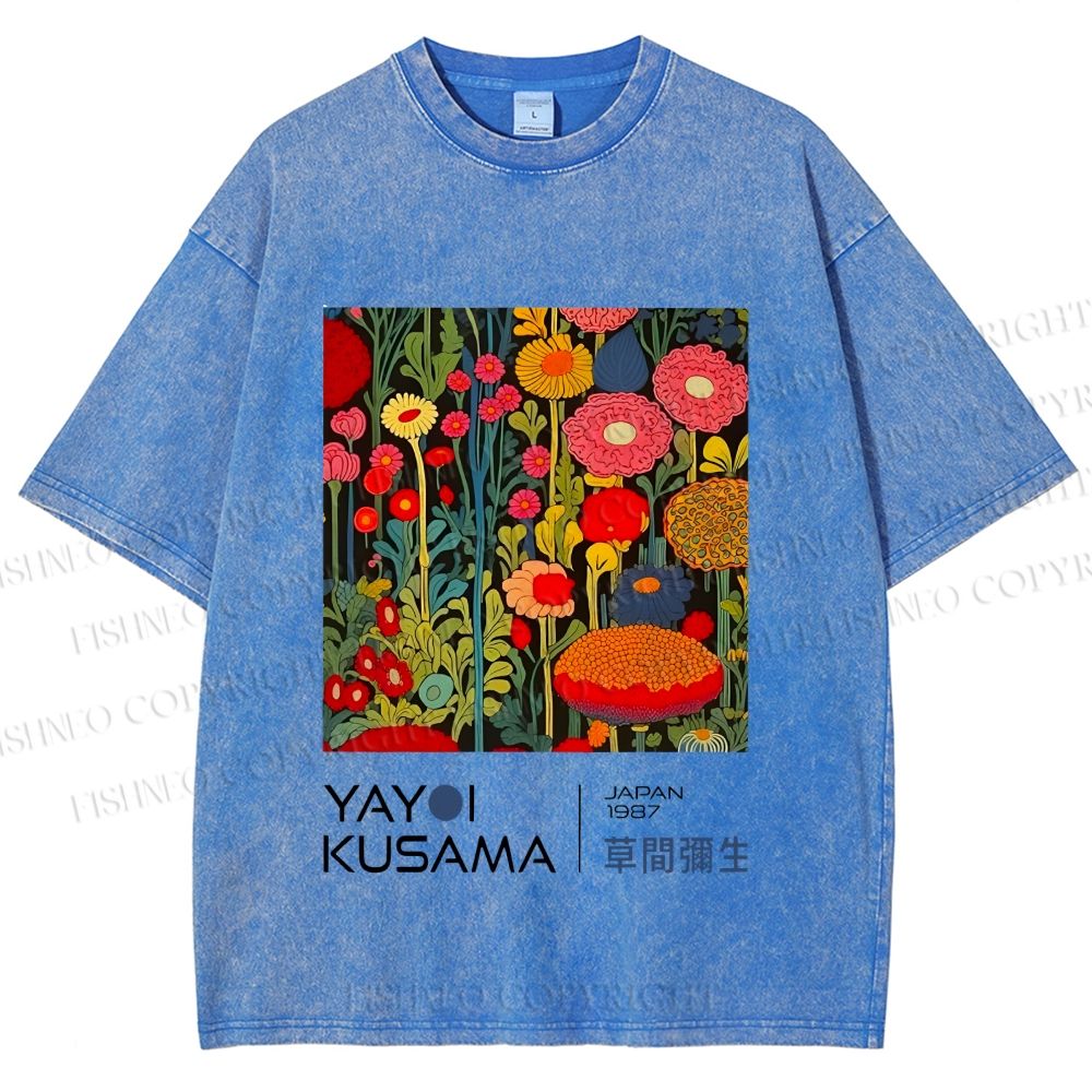 Unisex Yayoi Kusama Flower Printed Washed Tee