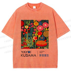 Unisex Yayoi Kusama Flower Printed Washed Tee