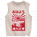Unisex Japanese Sunset Printed Washed Tank Top