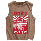Unisex Japanese Sunset Printed Washed Tank Top