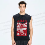 Unisex Japanese Sunset Printed Washed Tank Top