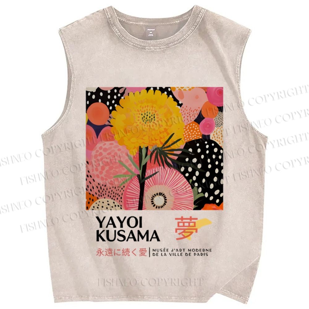 Unisex Yayoi Kusama Flower Printed Washed Tank Top