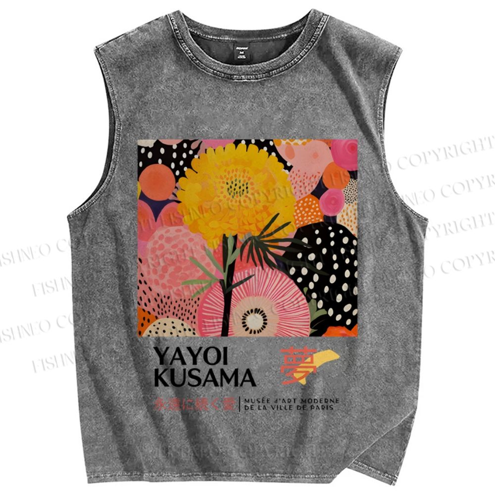Unisex Yayoi Kusama Flower Printed Washed Tank Top