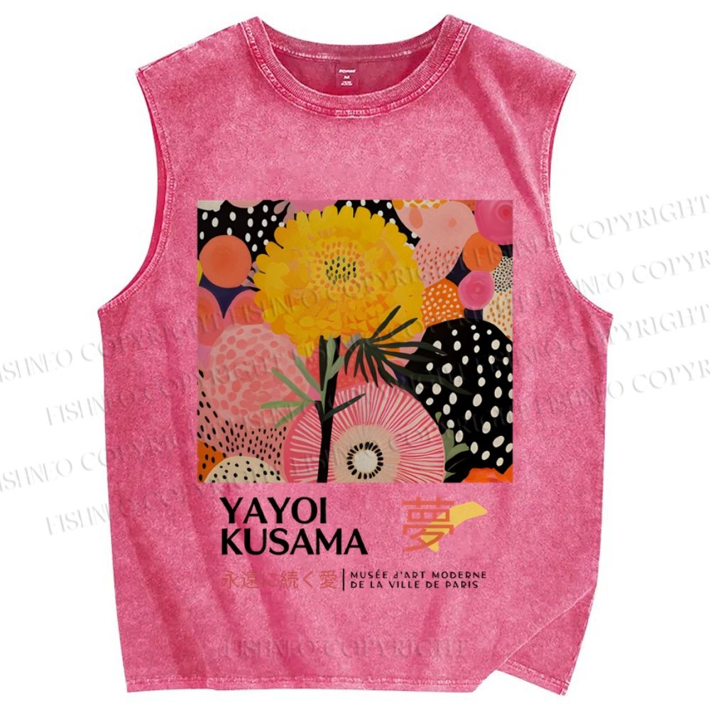 Unisex Yayoi Kusama Flower Printed Washed Tank Top