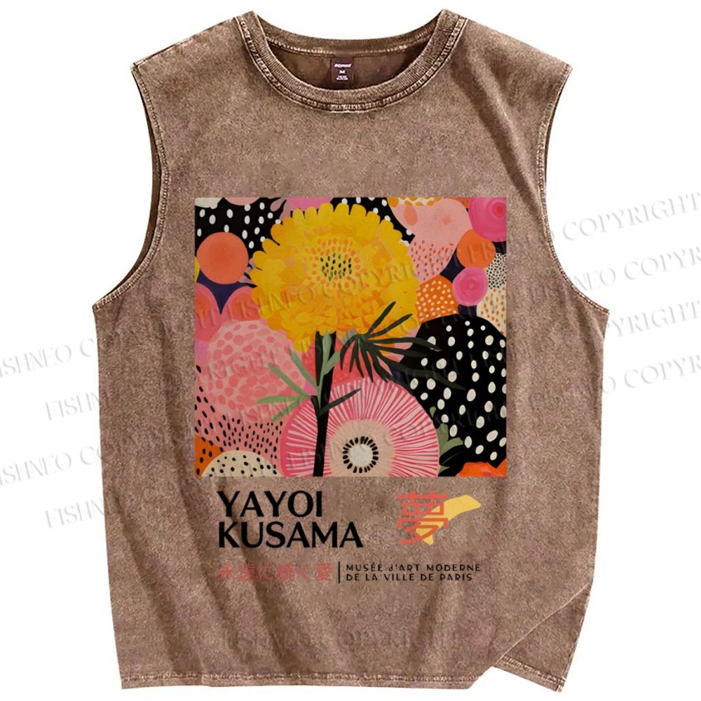 Unisex Yayoi Kusama Flower Printed Washed Tank Top