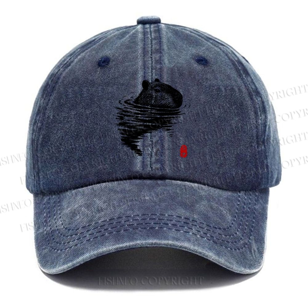 Unisex Swimming Capybara Vintage Casual Washed Cap