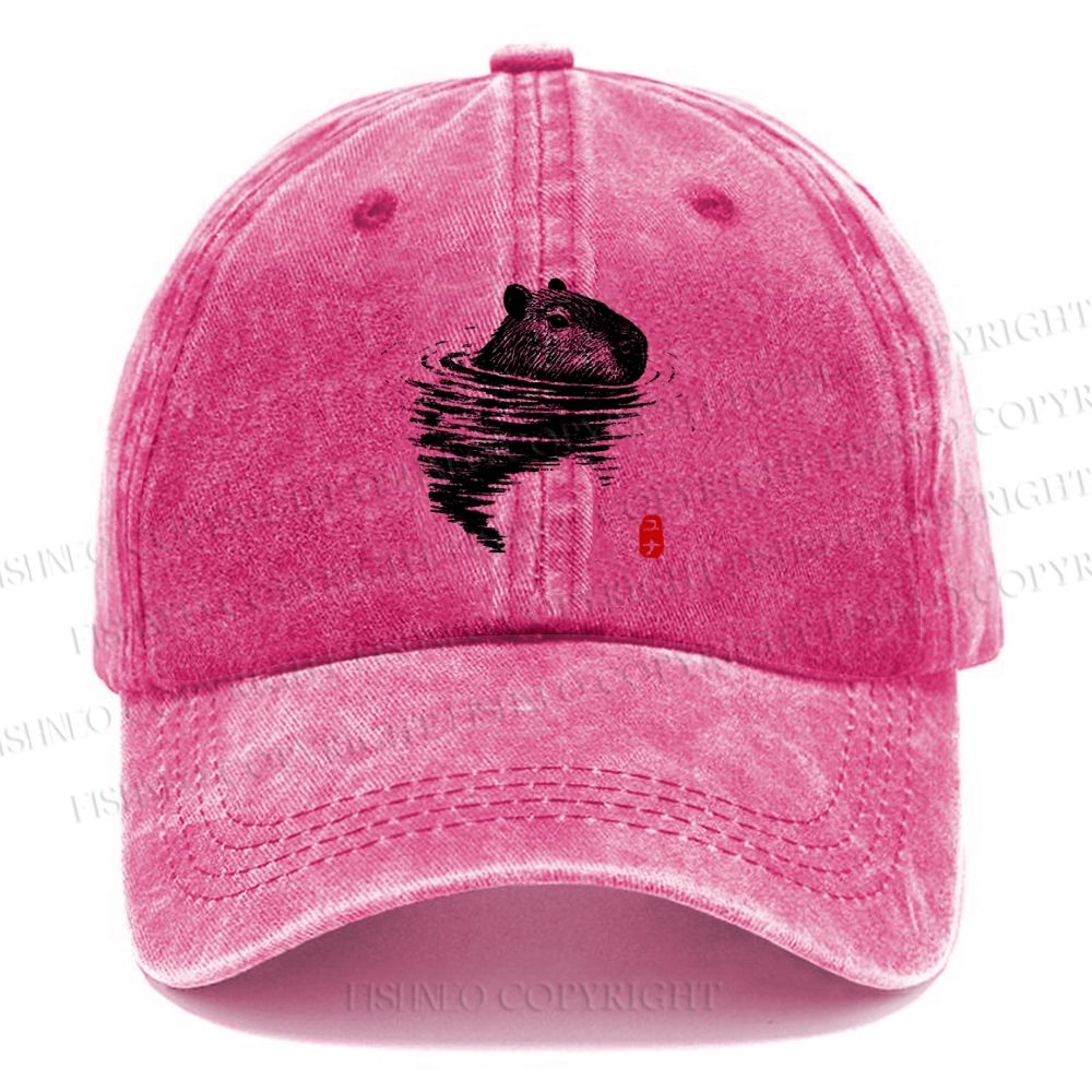Unisex Swimming Capybara Vintage Casual Washed Cap