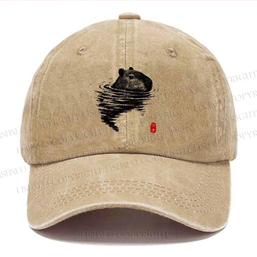 Unisex Swimming Capybara Vintage Casual Washed Cap