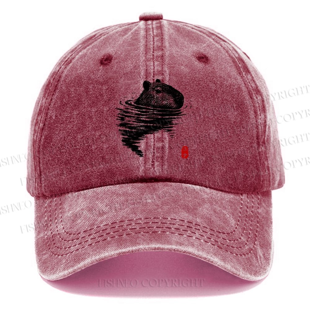 Unisex Swimming Capybara Vintage Casual Washed Cap