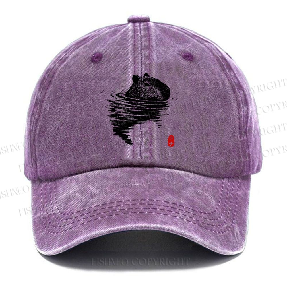 Unisex Swimming Capybara Vintage Casual Washed Cap