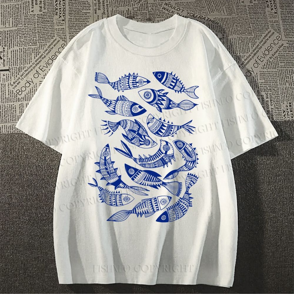 Unisex Vintage Fish Graffiti Classic Cotton T-shirt