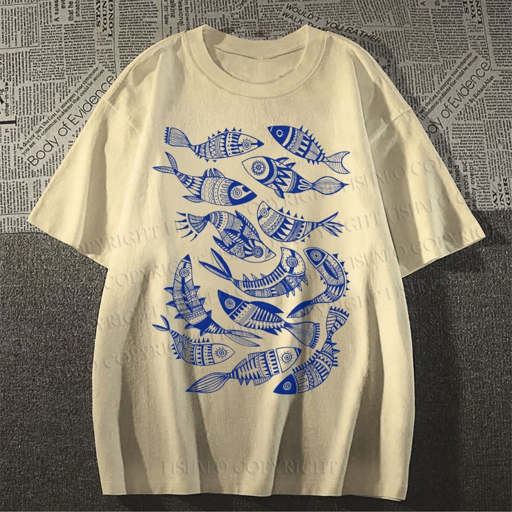 Unisex Vintage Fish Graffiti Classic Cotton T-shirt