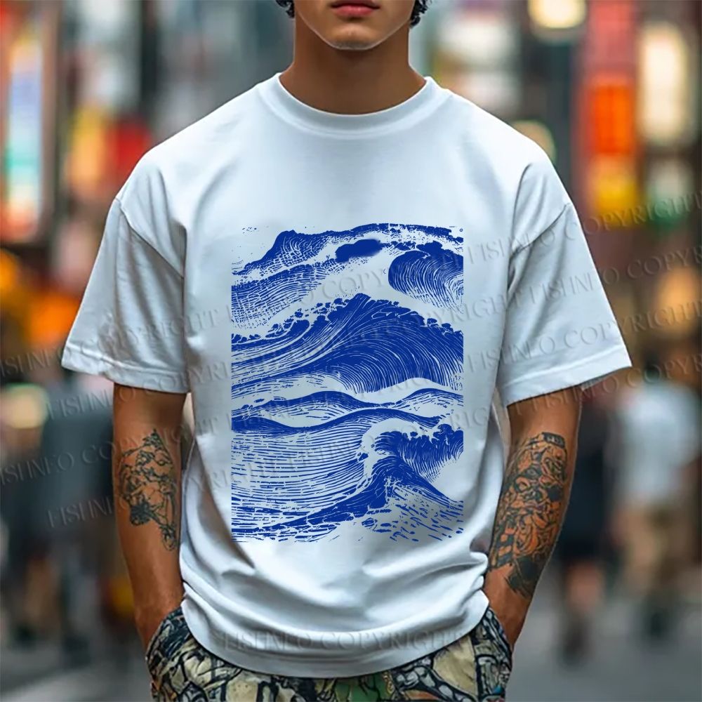 Unisex Vintage Japanese Wave Classic Cotton T-shirt