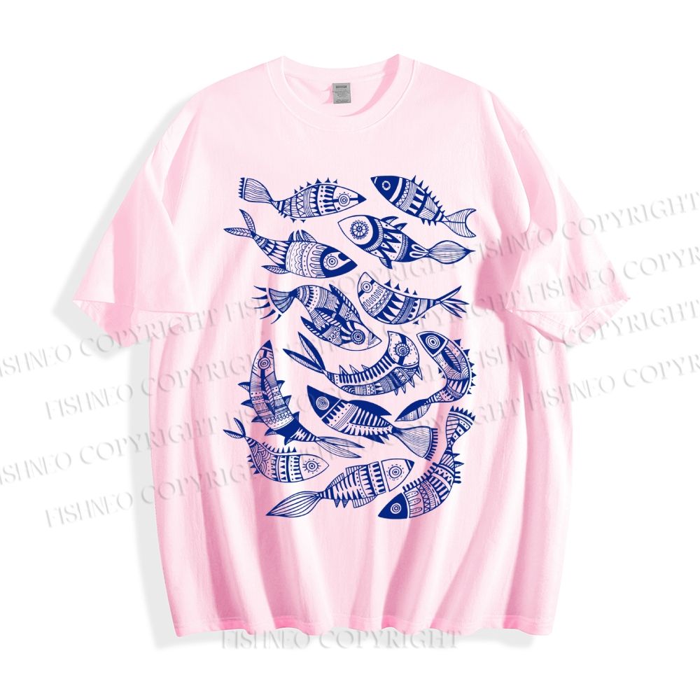 Unisex Vintage Fish Graffiti Classic Cotton T-shirt