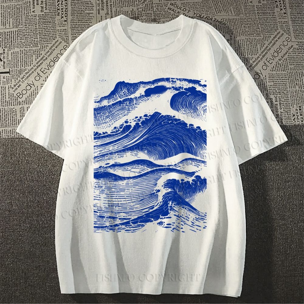 Unisex Vintage Japanese Wave Classic Cotton T-shirt