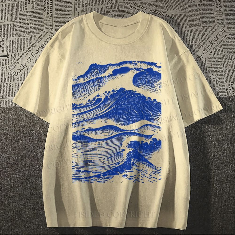 Unisex Vintage Japanese Wave Classic Cotton T-shirt