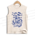 Unisex Vintage Fish Graffiti Printed Cotton Tank Top