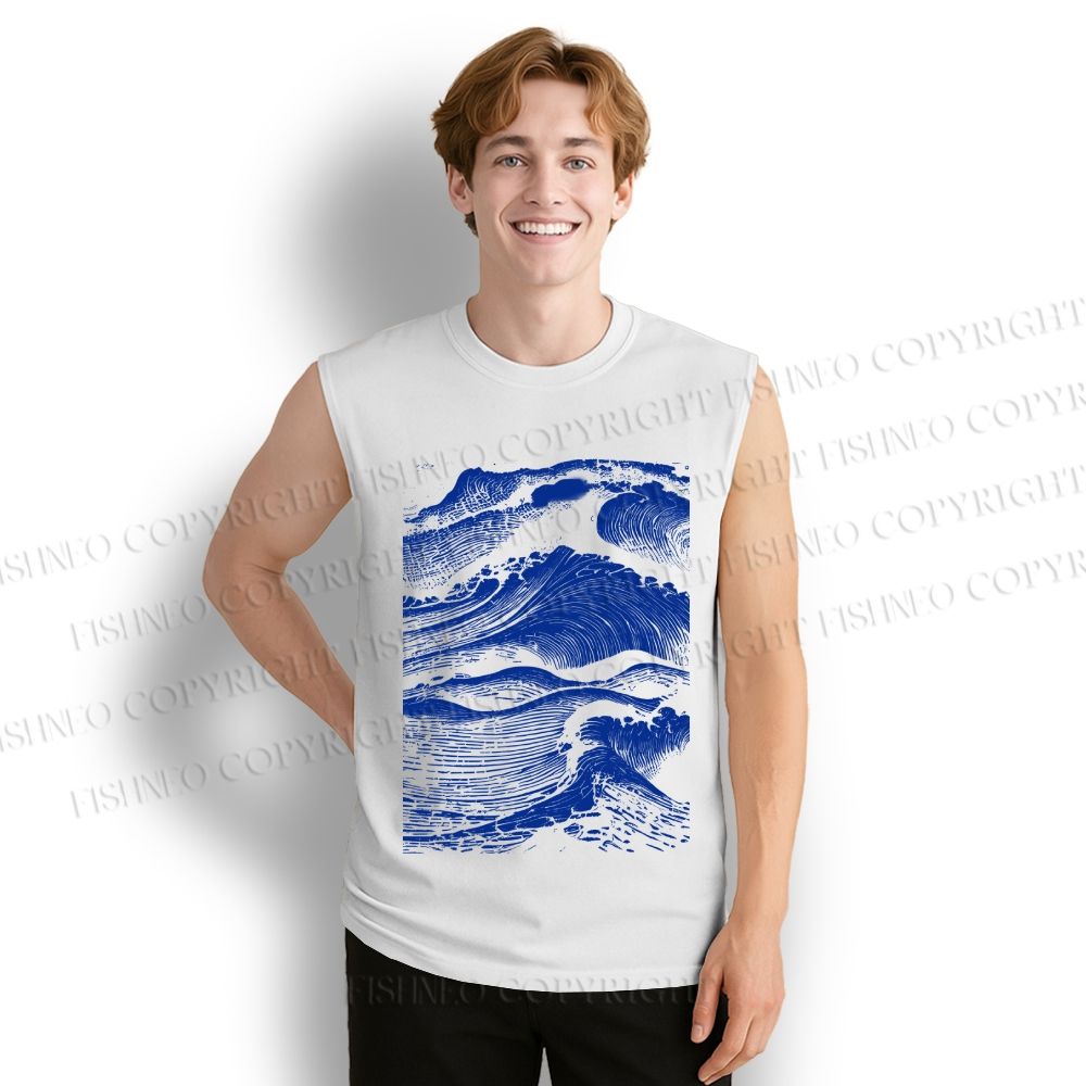 Unisex Vintage Japanese Wave Printed Cotton Tank Top