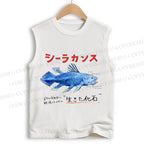 Unisex Fish Fossils Printed Cotton Tank Top