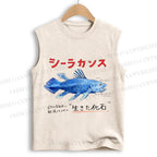 Unisex Fish Fossils Printed Cotton Tank Top