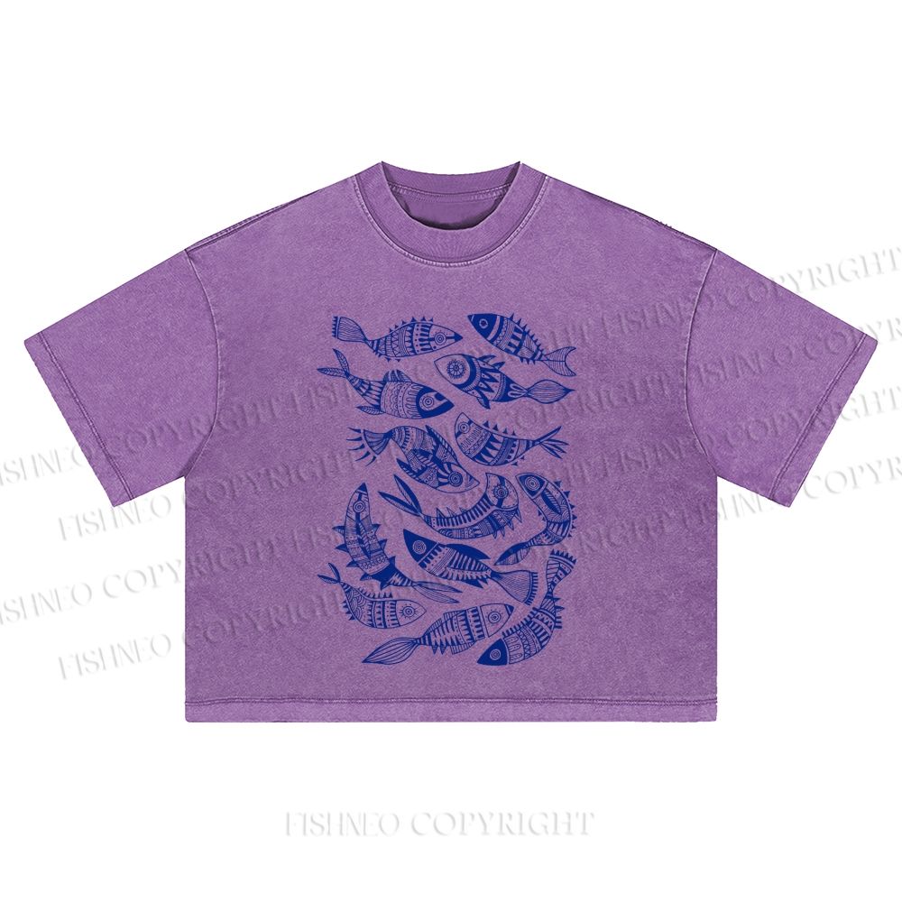 Vintage Fish Graffiti Washed Cropped T-Shirt