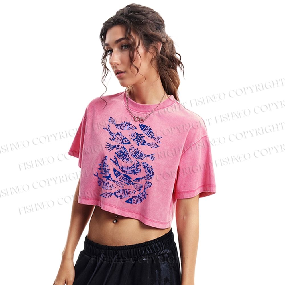 Vintage Fish Graffiti Washed Cropped T-Shirt