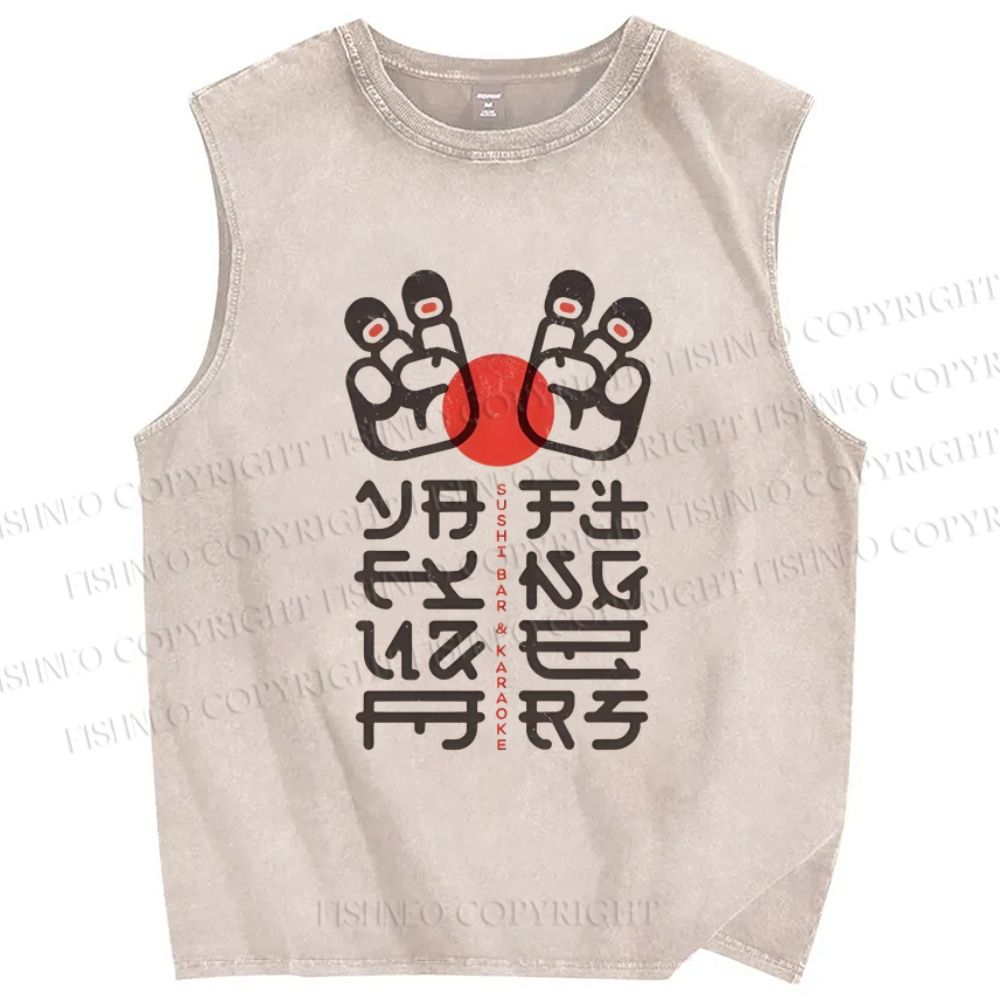 Unisex Sushi Bar Printed Washed Tank Top