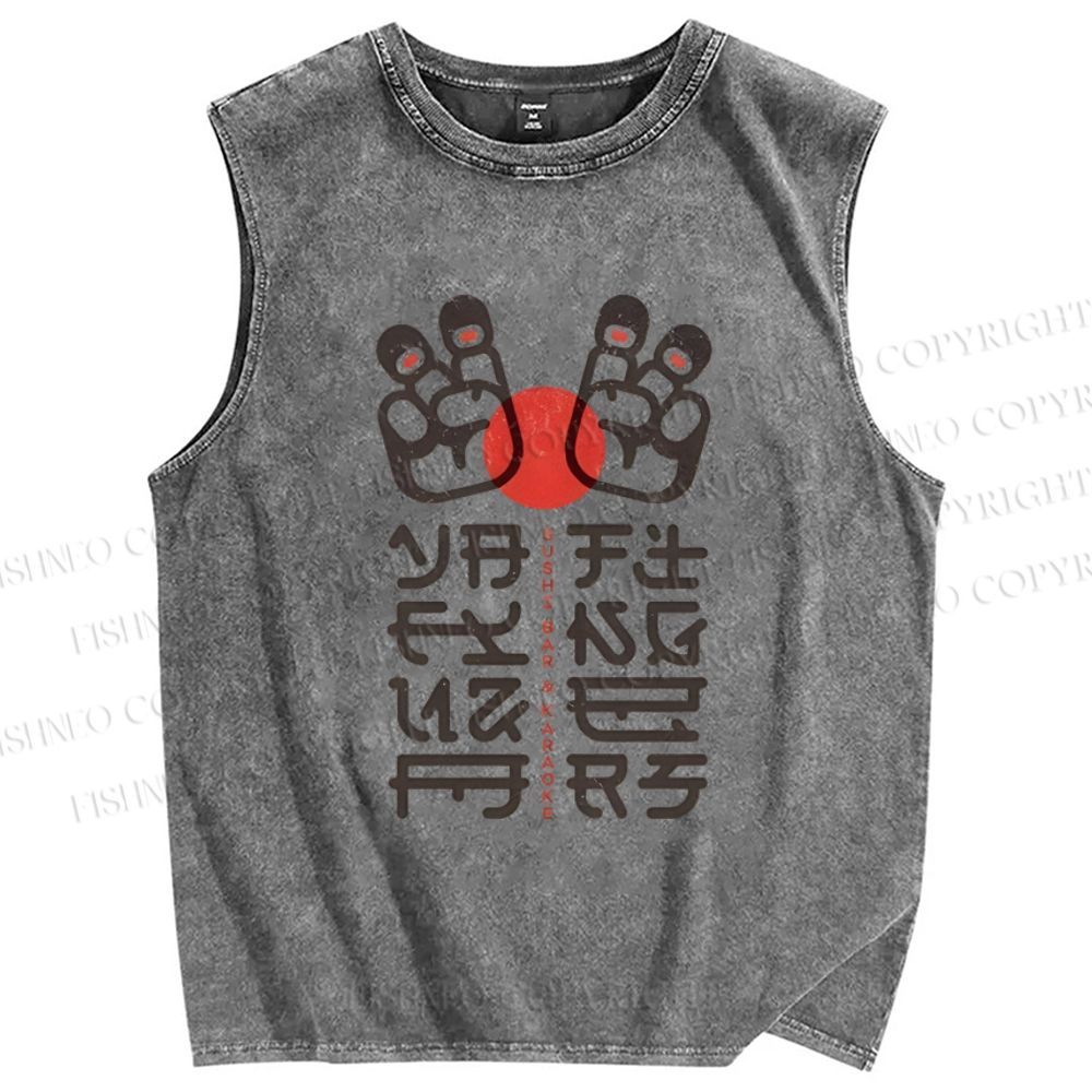 Unisex Sushi Bar Printed Washed Tank Top