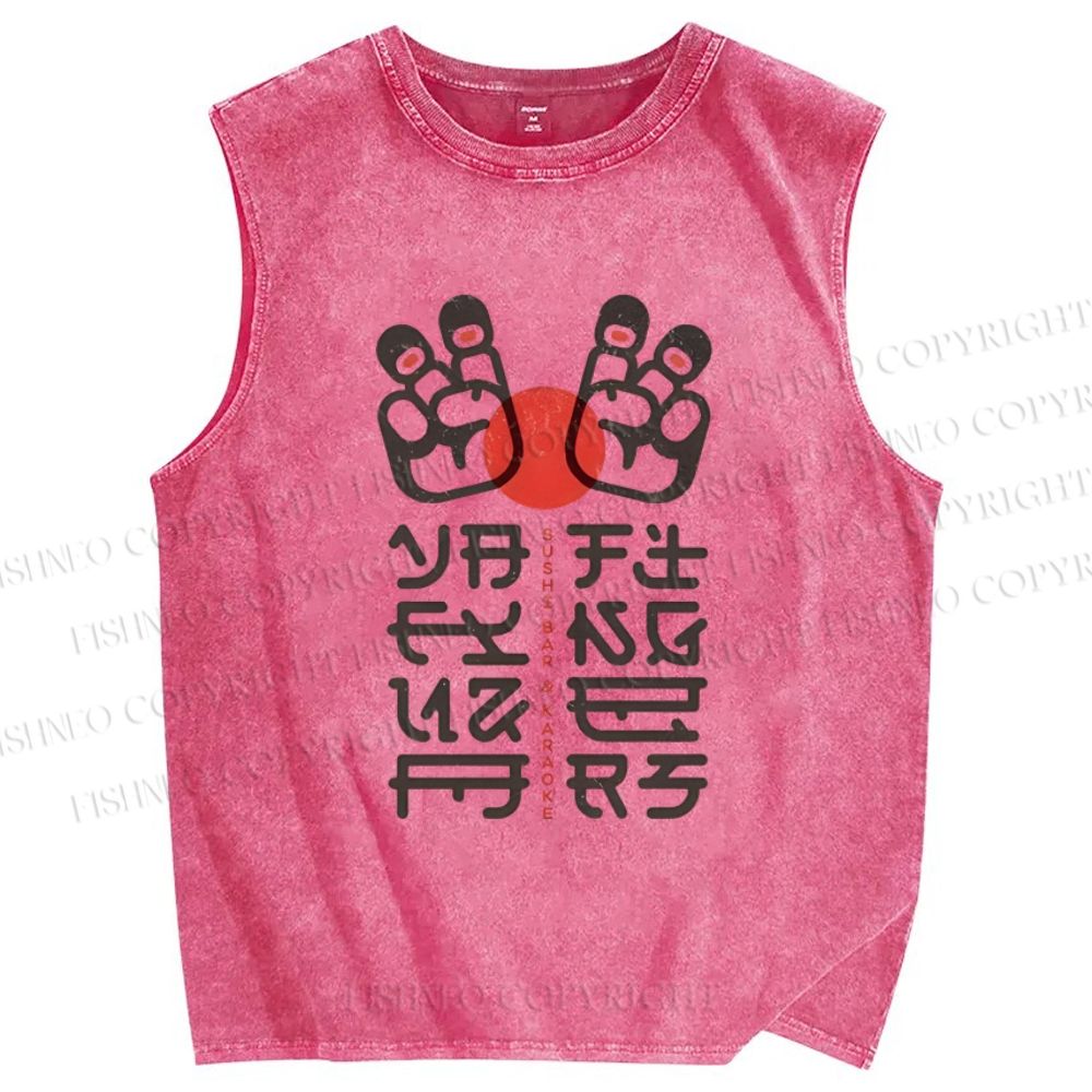 Unisex Sushi Bar Printed Washed Tank Top