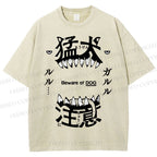 Unisex Beware Of Dog Printed Washed Tee