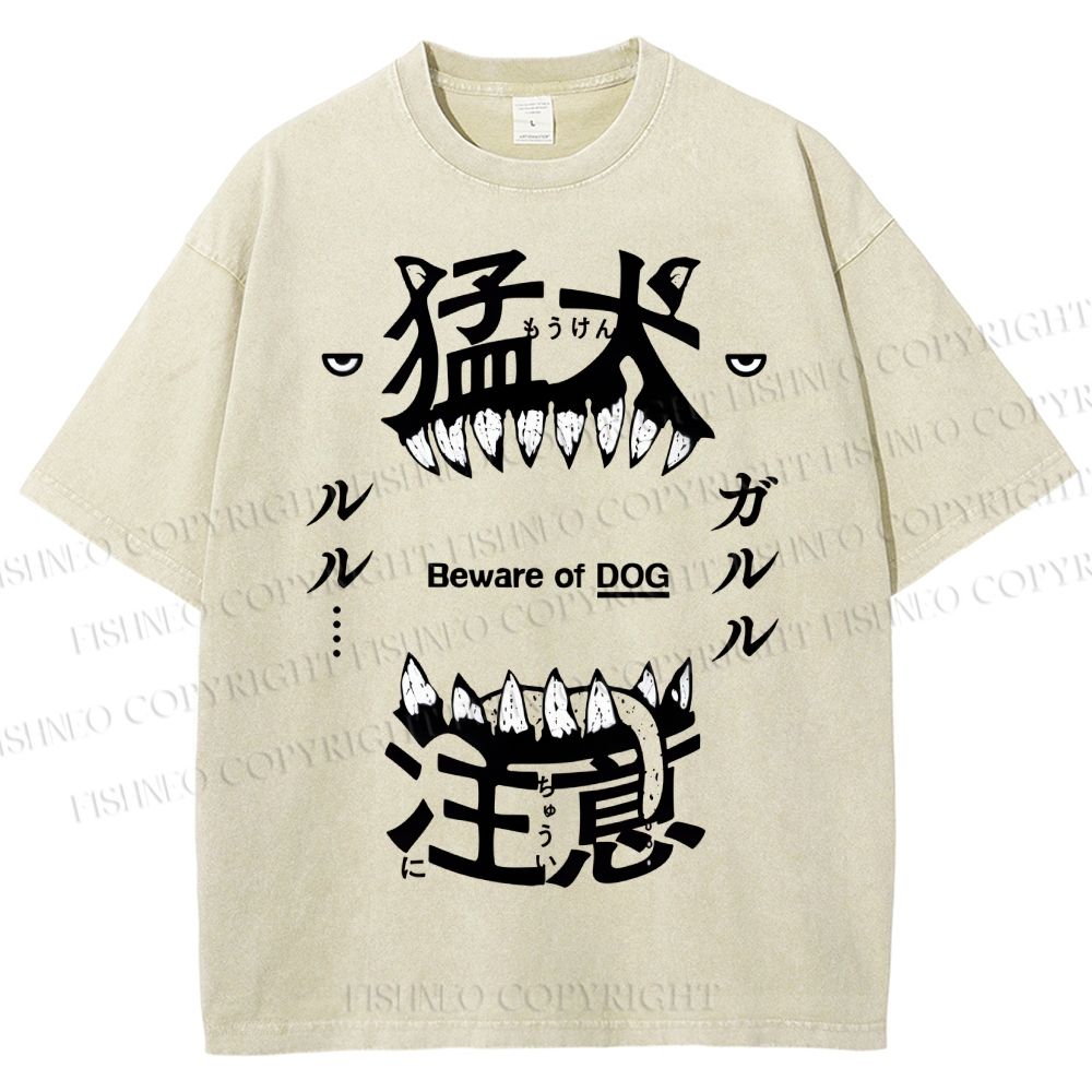 Unisex Beware Of Dog Printed Washed Tee