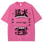 Unisex Beware Of Dog Printed Washed Tee