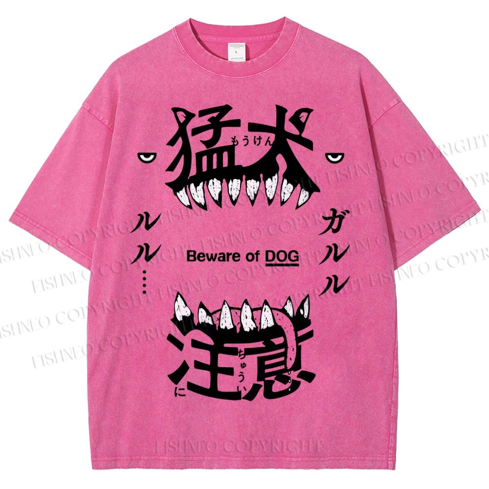 Unisex Beware Of Dog Printed Washed Tee