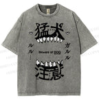 Unisex Beware Of Dog Printed Washed Tee