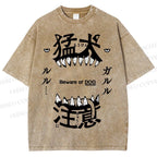 Unisex Beware Of Dog Printed Washed Tee