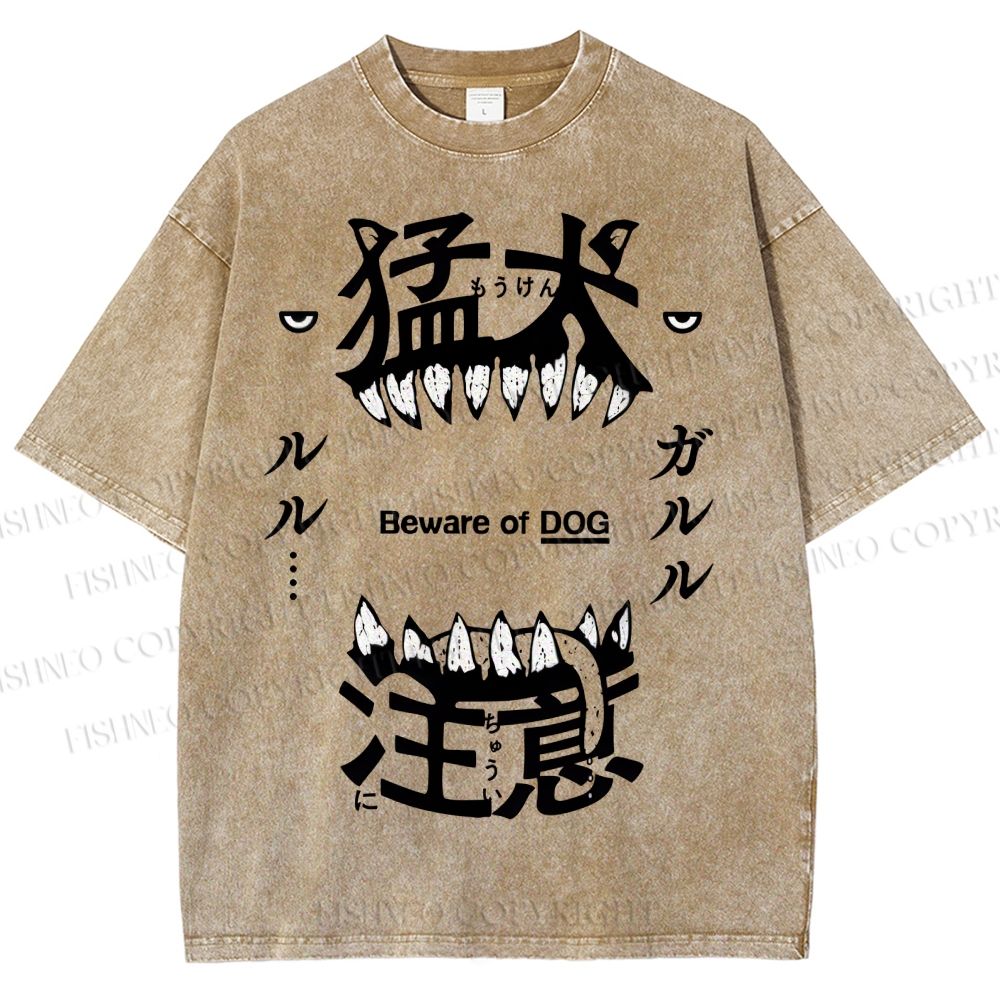 Unisex Beware Of Dog Printed Washed Tee