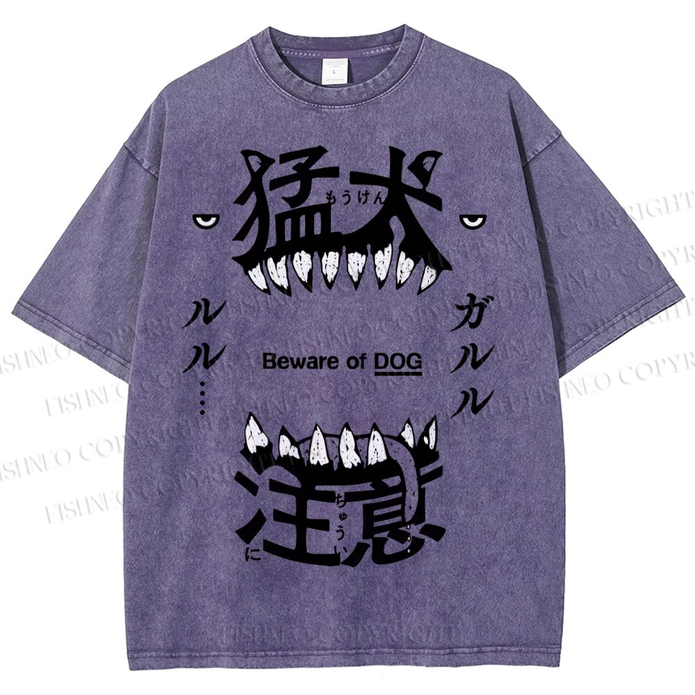 Unisex Beware Of Dog Printed Washed Tee