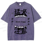 Unisex Beware Of Dog Printed Washed Tee