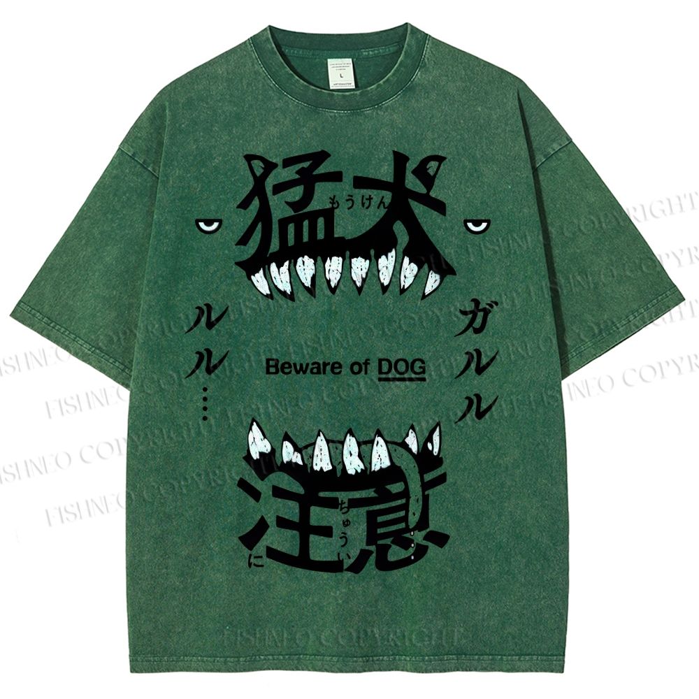 Unisex Beware Of Dog Printed Washed Tee