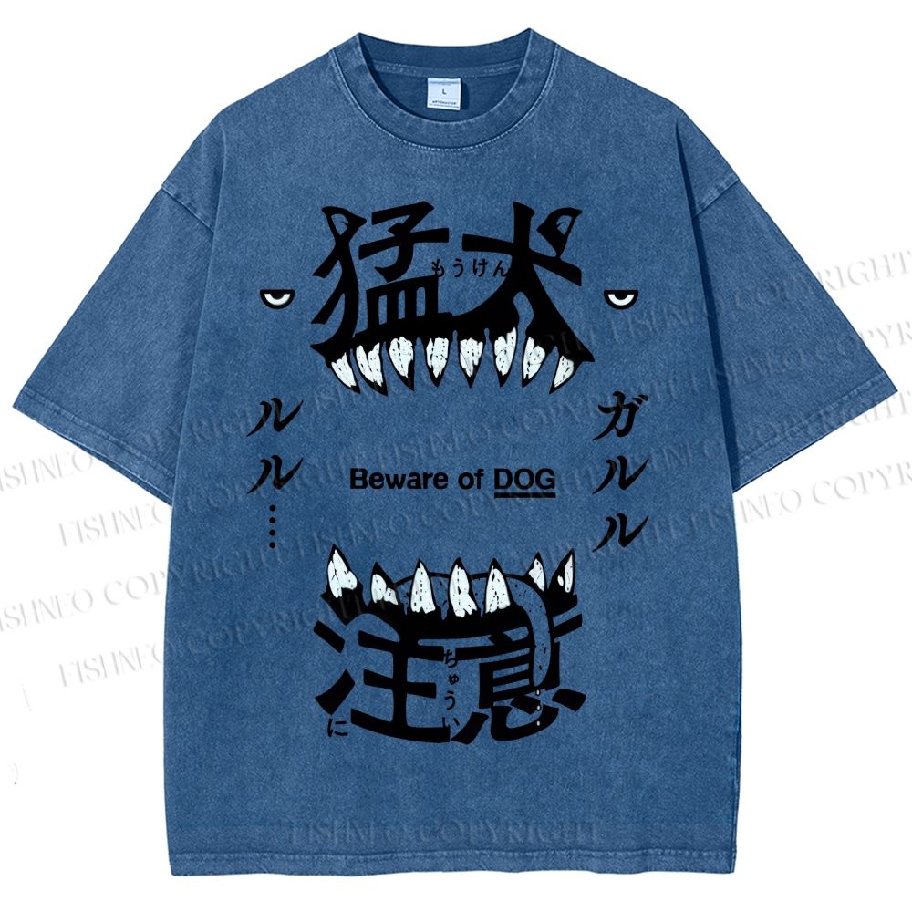 Unisex Beware Of Dog Printed Washed Tee