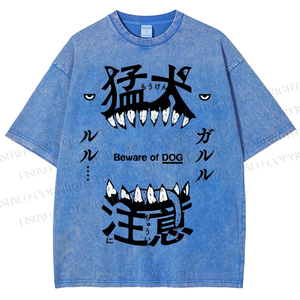Unisex Beware Of Dog Printed Washed Tee