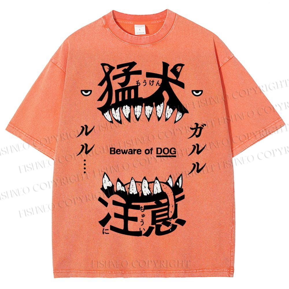 Unisex Beware Of Dog Printed Washed Tee