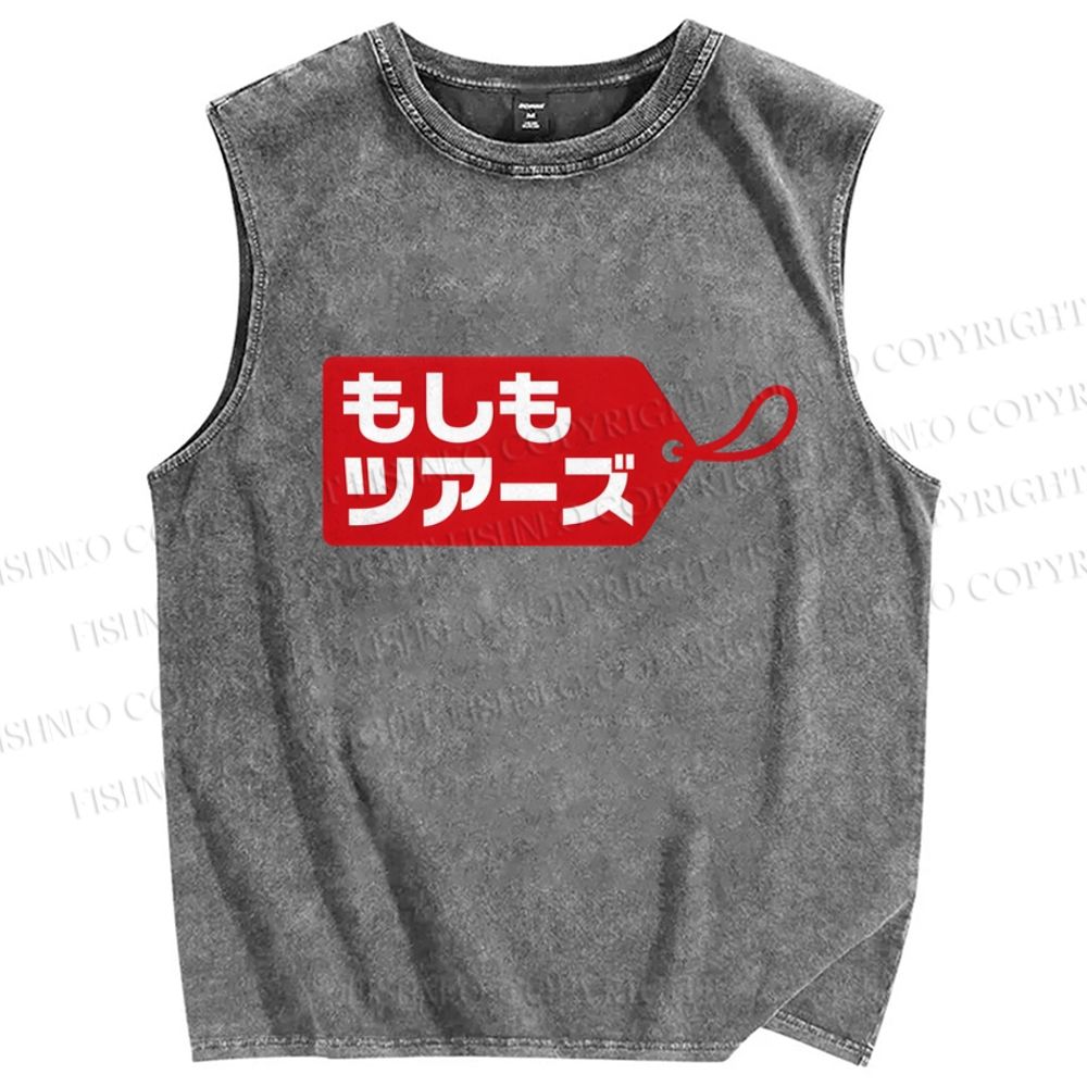 Unisex Label Printed Washed Tank Top