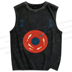 Unisex Fish Record Player Printed Washed Tank Top