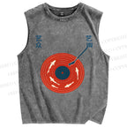 Unisex Fish Record Player Printed Washed Tank Top
