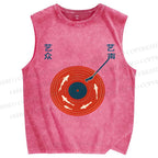 Unisex Fish Record Player Printed Washed Tank Top