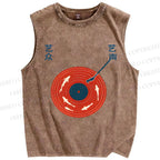 Unisex Fish Record Player Printed Washed Tank Top